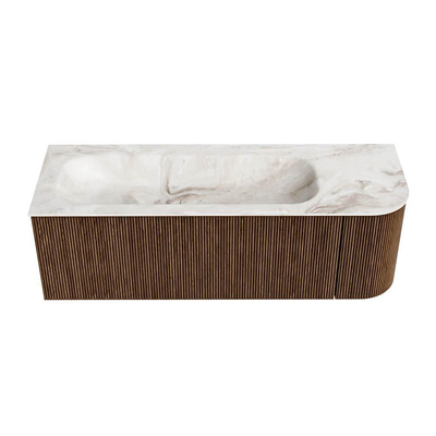 MONDIAZ KURVE-DLUX 135cm Meuble salle de bain avec module 25 D - couleur Walnut - 1 tiroir - 1 porte - vasque BIG MEDIUM gauche - 1 trou de robinet - couleur Frappe