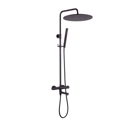 Fortifura Calvi Regendoucheset - thermostatisch - 30cm hoofddouche - metalen slang - staaf handdouche - draaibare baduitloop - mat zwart