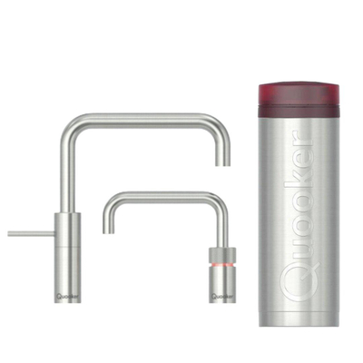 Quooker BE Nordic Square Twintaps - draaibare uitloop - PRO3 reservoir - Warm / kokend water - RVS