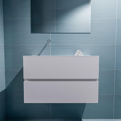 MONDIAZ ADA Toiletmeubel 80x30x50cm met 0 kraangaten 2 lades cale mat Wastafel Lex links Solid Surface Wit