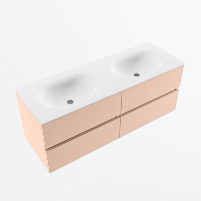 Mondiaz VICA ensemble de meuble de salle de bain - 130cm - meuble sous-vasque rosee - 4 tiroirs - lavabo moon double - sans trous de robinet - version haute de 60cm - talc