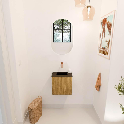 Mondiaz JOYA 40cm meuble de toilette - couleur Oak - Vasque FAYE position Milieu Sans trou de robinet couleur Urban.