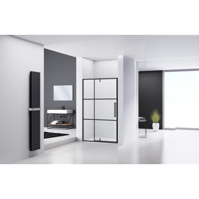 Van Rijn Products ST04 Nisdeur zwart incl. glasbehandeling 6mm glas, 2 lijnen zeefdruk L/R draaiend 1380-1400 x 2000
