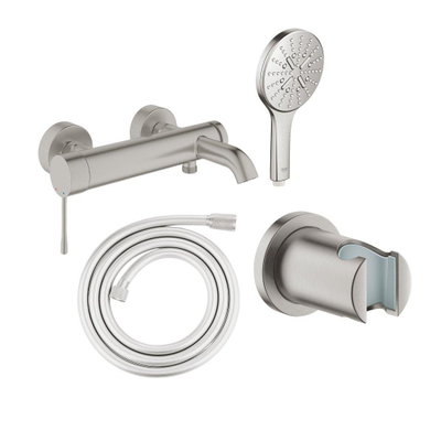 Grohe Essence Badset - badkraan - handdouche - handdouchehouder - doucheslang - Brushed Supersteel (RVS)