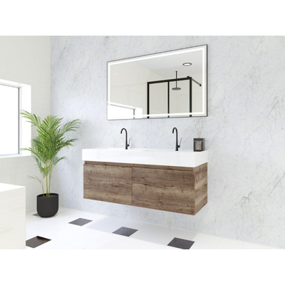 HR badmeubelen Matrix 3D ensemble meuble de salle de bains 120cm 2 tiroirs sans poignées avec profil de préhension en couleur Charleston avec lavabo kube double 2 trous de robinet blanc