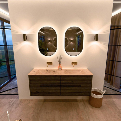 Mondiaz CIRO-DLUX Ensemble de meubles de salle de bains - 140x45x50cm - Plan vasque solid surface Arena - 2 vasques double - sans trous de robinet - 4 tiroirs - Shadow