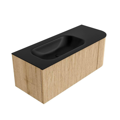 MONDIAZ KURVE 115cm Meuble salle de bain avec module 25 D - couleur Oak - 1 tiroir - 1 porte - vasque BIG SMALL gauche - 1 trou de robinet - Urban