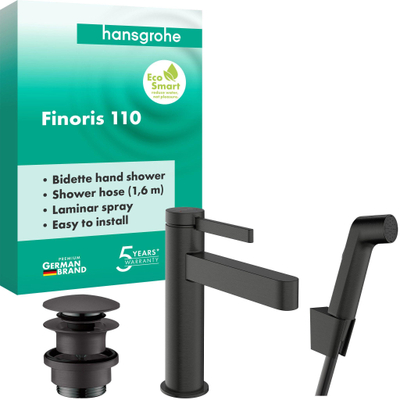 Hansgrohe Finoris wastafelkraan - model 110 - brushed black chrome (zwart)