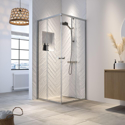 Sealskin Hooked Vierdelige hoekinstap met schuifdeuren 90x90x200 cm, 6 mm helder veiligheidsglas met antikalklaag chroom