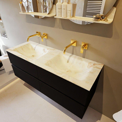 MONDIAZ VICA-DLUX Ensemble meuble de salle de bains - 130cm - meuble bas urban - 4 tiroirs - lavabo encastré cloud double - sans trous de robinet - version haute 60cm - frape