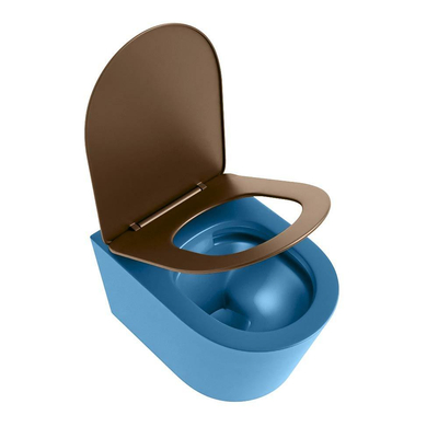 Mondiaz LAVIE WC suspendu – sans bride – 36 x 53 cm – avec abattant softclose – Jeans (bleu), abattant Rust (brun)
