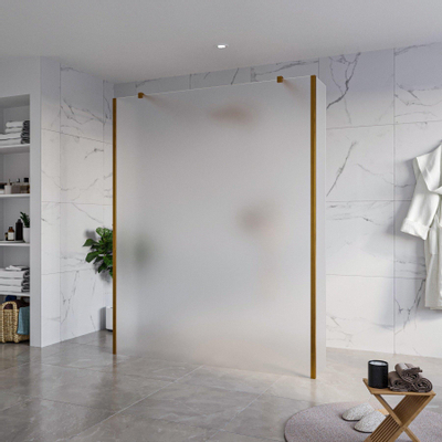 Fortifura Galeria Vrijstaande Inloopdouche - 160x200cm - glas mat - antikalk - 8mm veiligheidsglas - 2 zijwanden 40cm - wandsteunen en hoekprofielen - PVD - geborsteld koper