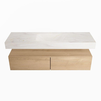 MONDIAZ ALAN - DLUX Badkamermeubelset - 150cm - onderkast - Washed Oak - 2 lades - vrijhangende wastafel - wasbak midden - 1 kraangat - Ostra
