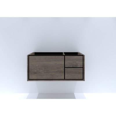 HR Badmeubelen Rize wastafelkast - 1 hoge lade links (65cm)/2 laden rechts (35cm) - greeploos push2open - 100 x 45 x 45 cm - espresso