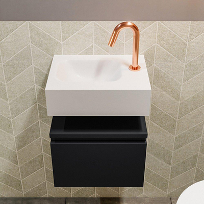 MONDIAZ ANDOR Toiletmeubel 40x30x30cm met 1 kraangaten 1 lades urban mat Wastafel Lex links Solid Surface Wit