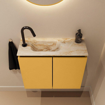 MONDIAZ TURE-DLUX Meuble toilette - 60cm - Ocher - EDEN - vasque Frappe - position gauche - 1 trou de robinet