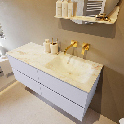 Mondiaz VICA-DLUX ensemble de meuble de salle de bain - 120cm - meuble sous-vasque cale - 4 tiroirs - lavabo encastré cloud droite - sans trous de robinet - version haute de 60cm - frape