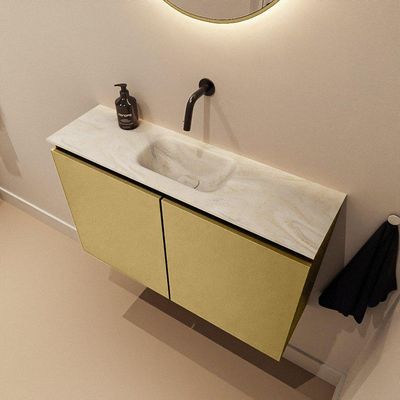 MONDIAZ TURE-DLUX Meuble toilette - 80cm - Oro - EDEN - vasque Ostra - position centrale - sans trou de robinet
