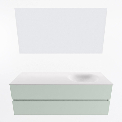 Mondiaz VICA ensemble de meuble de salle de bain - 140cm - meuble sous-vasque greey - 2 tiroirs - lavabo moon droite - sans trous de robinet - couleur talc - miroir LED - version XL 60cm haut