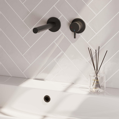 BRAUER Black Edition Wastafelmengkraan inbouw - rechte uitloop links - hendel kort smal - inclusief inbouwdeel - model B 1 - mat zwart