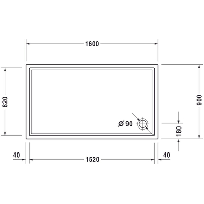 Duravit Starck Slimline Kunststof douchebak acryl rechthoekig - 160x90x6cm - zonder poten - wit