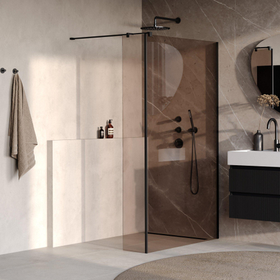 BRAUER Oblivion Paroi de douche à l'italienne - 120x200cm - paroi latérale de 30 cm - protection en verre - verre bronze - noir mat