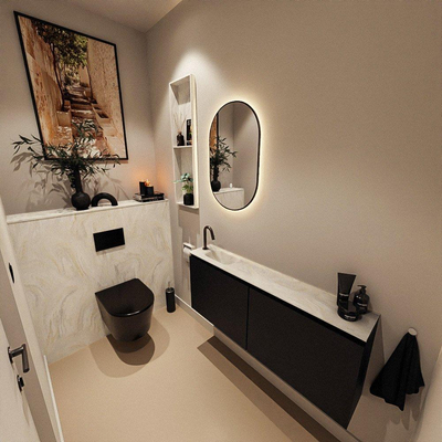 MONDIAZ TURE-DLUX Meuble toilette - 120cm - Urban - EDEN - vasque Ostra - position gauche - 1 trou de robinet