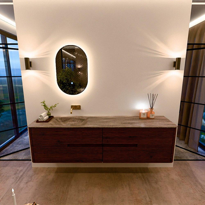 Mondiaz CIRO-DLUX Ensemble de meubles de salle de bains - 190x45x50cm - Plan vasque Solid surface Oza - 1 lavabo à gauche - sans trous de robinet - 4 tiroirs - Ruby