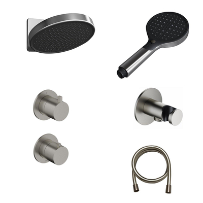 Hotbath ACE Ensemble de douche pluie - robinet encastré - thermostatique - pomme de douche 30cm - douchette à main - nickel brossé
