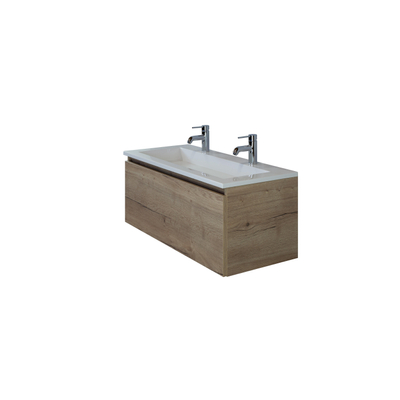 HR Badmeubelen Thin plan vasque pierre de synthèse 100,5x2x45,5cm blanc brillant 2 trous de robinet