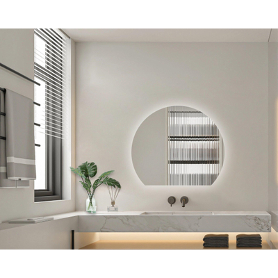 FugaFlow Eccelente Arredo Badkamerpiegel - 80x68.3cm - Halfrond - Horizontaal / Verticaal - indirecte LED verlichting - Spiegelverwarming - Infrarood -