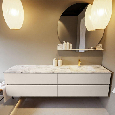 Mondiaz VICA-DLUX ensemble de meuble de salle de bain - 200cm - meuble sous lavabo lin - 4 tiroirs - lavabo encastré nuage droite - 1 trou de robinet - version haute de 60cm - glace