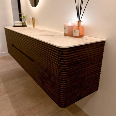 Mondiaz CIRO-DLUX Badkamermeubelset - 190x45x50cm - Solid surface wastafel Frappe - 1 wasbak Links - 1 kraangat - 4 lades - Walnut