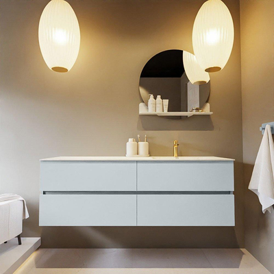 Mondiaz VICA-DLUX ensemble de meuble de salle de bain - 150cm - meuble sous-vasque argile - 4 tiroirs - lavabo encastré nuage droite - 1 trou de robinet - version haute de 60cm - opalo