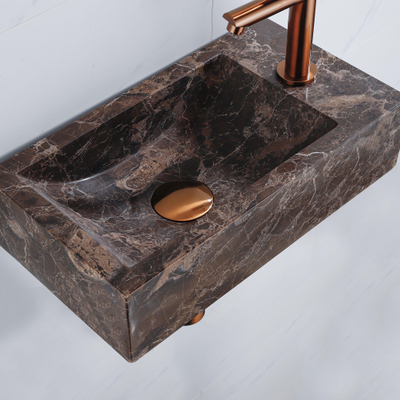 FugaFlow Efficiente Pietra Ensemble lave-mains - 40x22x10cm - trou de robinet à droite - robinet de lave-mains cuivre brossé PVD - bouchon de vidange - siphon abaissé - Dark Emporador