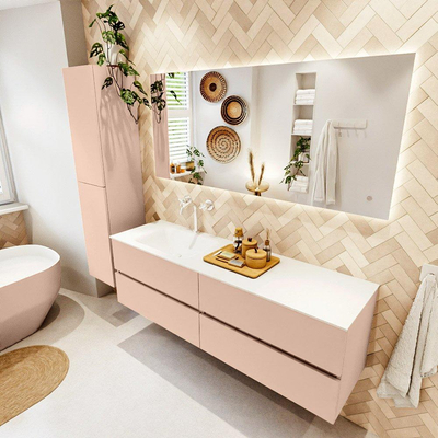 MONDIAZ Vica Ensemble meuble de salle de bains - 160cm - meuble bas rosee - 4 tiroirs - lavabo cloud gauche - 1 trou de robinet - version haute 60cm - talc