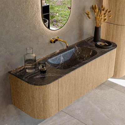 MONDIAZ KURVE-DLUX 140cm Meuble salle de bain avec module 25 G et D - couleur Oak - 1 tiroir - 2 portes - vasque BIG SMALL centre - sans trou de robinet - couleur Lava