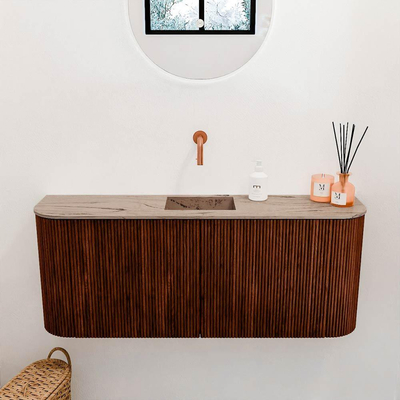 Mondiaz JOYA-DLUX 103.2cm toiletmeubel - ronding links en rechts kleur Ruby - Wastafel FAYE positie Midden Zonder kraangat kleur Arena.