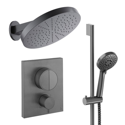 Crosswater MPRO Ensemble de douche de tête encastré - 2 poignées - pommeau de douche 30 cm - douchette à main - barre de douche - bras mural - gunmetal