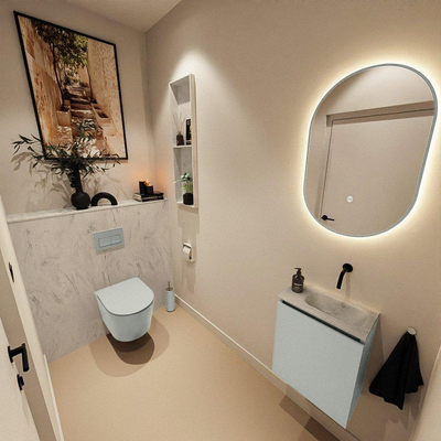 MONDIAZ TURE-DLUX Meuble de toilettes 40 cm Greey. Lavabo EDEN Opalo position droite. Sans trou de robinet.