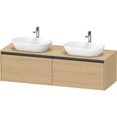 Duravit Ketho.2 Wastafelonderbouwkast - inclusief consoleplaat - met 2 laden - voor dubbele waskommen - 160x55x45.9cm - met handgrepen antraciet - natuur eiken mat