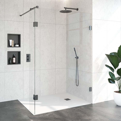 BRAUER Void paroi de douche à l'italienne verre clair 140x200 avec paroi latérale 30 incl. traitement anticalcaire PVD gunmetal brossé