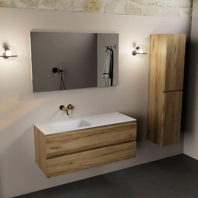Mondiaz Aivy ensemble de meuble de salle de bains - 120x45x50cm - 0 trous de robinet - 1 vasque talc Solid surface - Gauche - 2 tiroirs - Avec miroir - Mélamine Chai