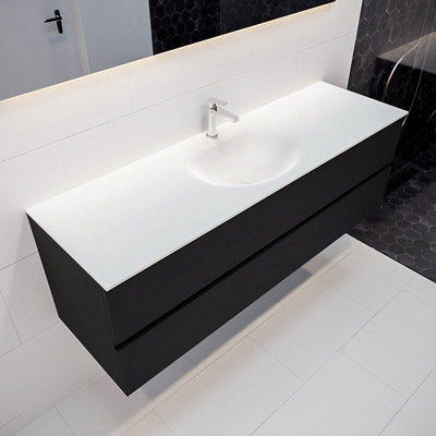 Mondiaz VICA ensemble de meuble de salle de bain - 150cm - meuble sous-vasque urbain - 2 tiroirs - lavabo lune milieu - 1 trou de robinet - version XL 60cm haut