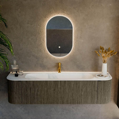 Mondiaz KURVE Ensemble de meubles de salle de bains - 170x46x40cm - 1 tiroir - 2 portes - lavabo solid surface - central - 1 trou de robinet - Shadow
