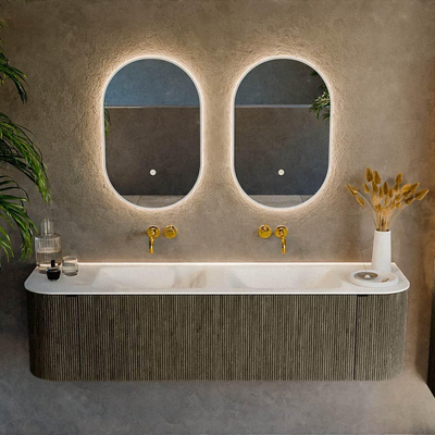 Mondiaz KURVE Ensemble de meubles de salle de bains - 170x46x40cm - 1 tiroir - 2 portes - vasque solid surface - double - sans trou de robinet - Shadow