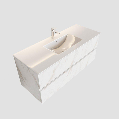MONDIAZ VICA Ensemble de meuble salle de bain - 120cm - 2 tiroirs - lavabo Denia central - 1 trou de robinet - céramique marbre carrara
