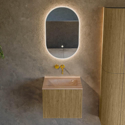 MONDIAZ KURVE-DLUX Meuble de salle de bains 50 cm couleur Dusk avec 1 tiroir et 0 porte. Lavabo GRUNNE Central sans trou de robinet Saba.