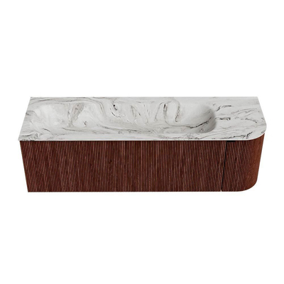 Mondiaz KURVE-DLUX Ensemble de meubles de salle de bains - 145x46x40cm - 1 tiroir - 1 porte - lavabo solid surface - gauche - 1 trou de robinet - Ruby