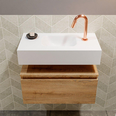 Mondiaz ANDOR Meuble lave-mains 60x30x30cm avec 1 trou de robinet 1 tiroir Washed oak mat Lavabo Lex Centre Solid Surface Blanc